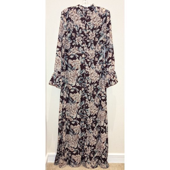 Honey Belle Floral Print Maxi Dress in Burgundy - Picture 6 of 15